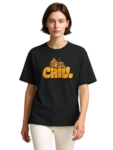 Image of HELLCAT Beige Trendy Printed Oversized T-Shirt for Women