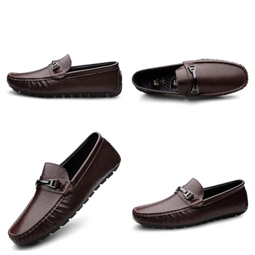 Men's Genuine Leather Slip On Flats Dress Loafers Casual Round Toe Penny Shoes Moccasins Driving Boat Shoes Smoking Slipper2