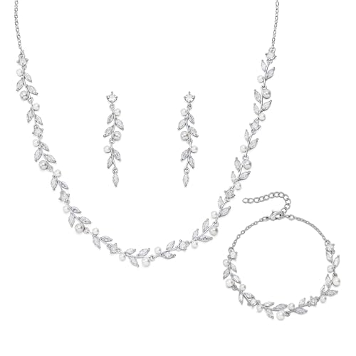 Set de joyería con marquesa circonita de diseño floral nupcial