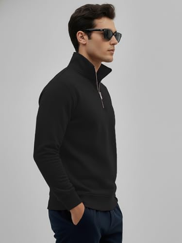 Image of LEOTUDE Men High Neck Zipper Full Sleeve Cotton Knitted Winter Sweater for Man (Color Black)