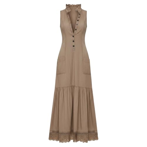 Robe longue sans manches fluide décolleté V robe été légère plage