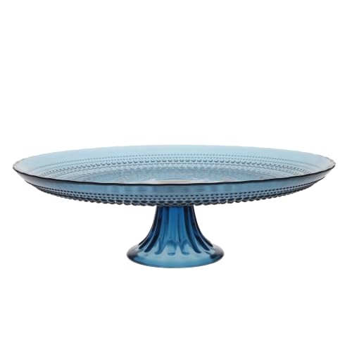 FORTESSA Jupiter Beaded Hobnail Glass Vintage Themed Glass Serveware, Large 13 Inch Vintage Cake Stand, Dishwasher-Safe, Cornflower Blue