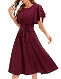 Kleider Damen Rockabilly Kleider Damen Festliche Kleider für Damen Elegant Cocktailkleid Damen 50er Jahre Vintage Kleider A line Swing Midi Petticoat Burgundy 2XL