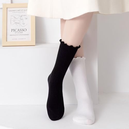 Image of Womens Ruffle Socks Fashion Breathable Solid Color Turn-Cuff Cute Girls Ankle Socks 3 Pairs