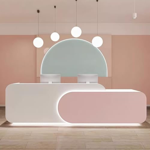 Reception Desk L Shape - Front Desk with Locked Drawers and Hidden LED Lighting, No Assembly Required, for Commercial Counter, Beauty Salons, Retail Counters and Office