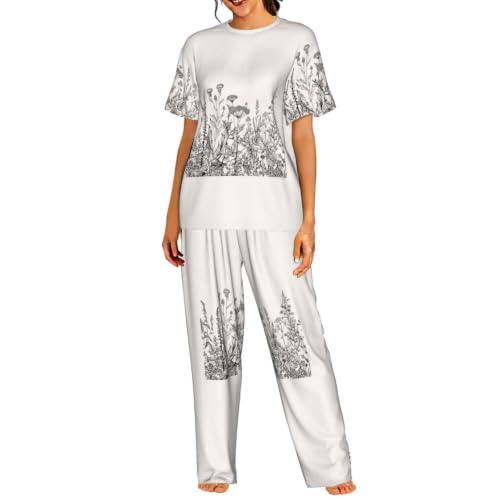 Pyjama court femme vêtement de nuit doux herbes florales chic