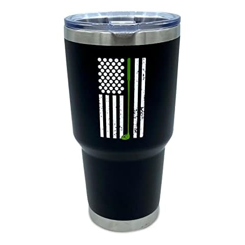 Lifecraft Golf Gifts for Men or Women, Unique Stainless Steel Travel Golfing Tumbler w/Golf Balls as Stars on American Flag, Funny Golfer Accessories Gift, Use for Coffee Beer or Wine, Black 30 oz Cover