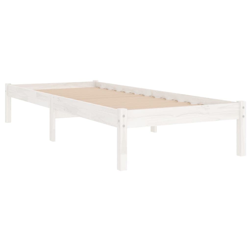 vidaXL Massivholzbett, Bett Holzbett für Schlafzimmer, Bettgestell Bettrahmen mit Lattenrost, Einzelbett Schlafzimmerbett, Modern, Weiß 90x190cm
