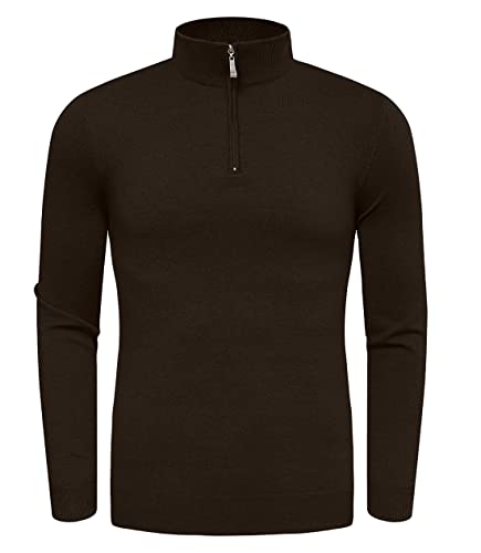 Aiyino Men's Quarter Zip Up Long Sleeve Sweaters Slim Fit Lightweight Mock Neck Pullover Casual Polo Sweater M Brown #TOP1