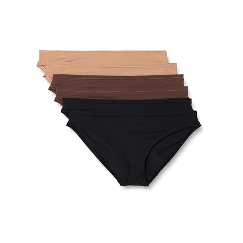 Amazon Essentials Women's Peached Microfiber Bikini Panty, Black/Washed Bronze/Rich Hazel, Medium