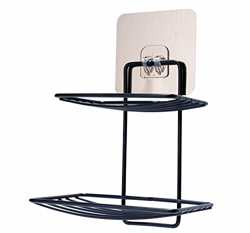 Image of BONIRY Wall Mounted Double Layer soap Dish Holder Stainless Steel Wall Hanging Soap Storage Rack for Kitchen Bathroom-with Self Adhesive Magic Sticker - Black