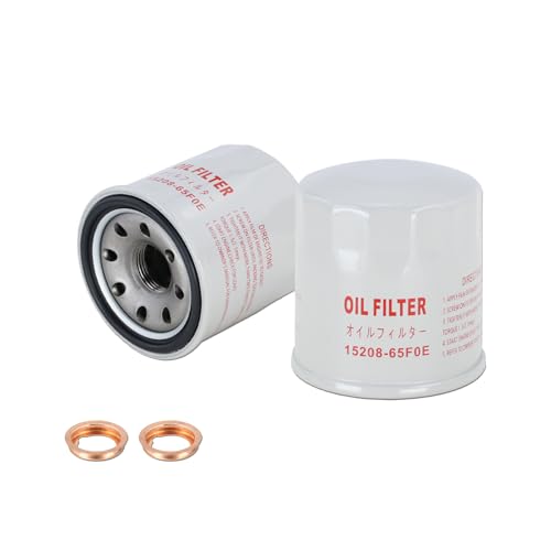 Kefly 15208-65F0E Engine Oil Filters Fits for Nissan Rogue Altima Frontier Pathfinder Kicks Infiniti, with Drain Plug Gasket 11026-JA00A (2 PCS)