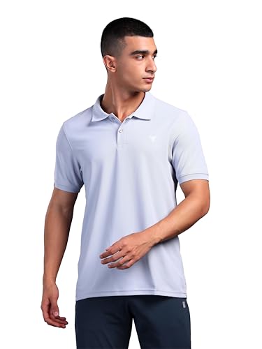 Image of TECHNOSPORT Men's Solid Slim Fit Polo Collar T-Shirt MATPIQ Half Sleeve Button Polyester for Gym Running Workout UPF50+ Anti Odour