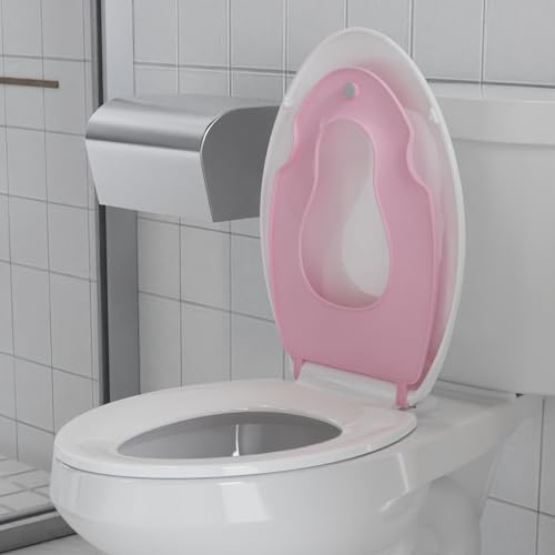 Toilet Seat Elongated,Toilet Seat with Toddler Seat Built in, Potty Training Toilet Seat Elongated Fits Both Adult and Child, with Soft Close, Easy Install and Clean - Elongated White and Pink