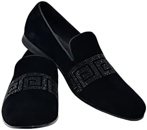 Barabas Men's Rhinestone Greek Key Pattern Slip On Dress Shoes SH3067 Red and Black 10 | Image 2