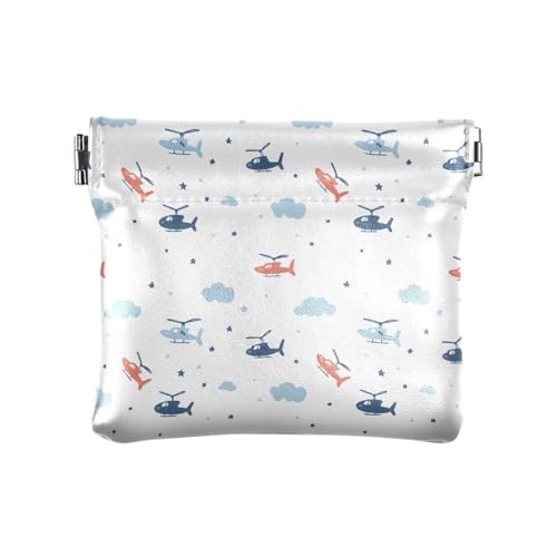 Coin Purse for Women Helicopter Airplane Pattern Coin Pouch Change Holder PU Leather Mini Wallet Portable Coin Bag Money Pocket