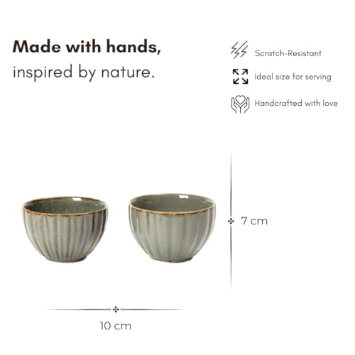 Image of Beyond Homes Ceramic Serving Bowl Set of 2, 300 ml | Glossy Finish Microwave Safe Stoneware Kharbuja, Melon Bowls for Kitchen, Dinnerware Katori for Dal, Desserts & Snacks | Green Brown