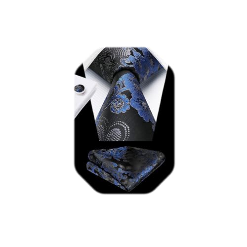 Image of HISDERN Ties for Men Paisley Floral Mens Ties and Pocket Square Cufflinks Set Classic Business Necktie Handkerchief