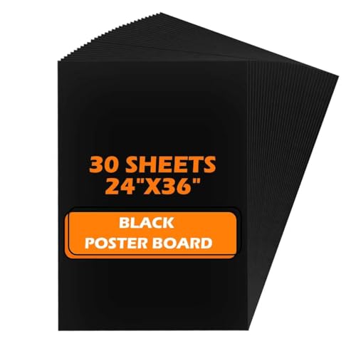 YJView 30 Sheets Black Poster Board, 24x36 inches Large Poster Paper, 250GSM Thickness Blank Posterboard Bulk for Office Project, School Supplies, DIY, Signs Project Presentations, Crafts and Drawing