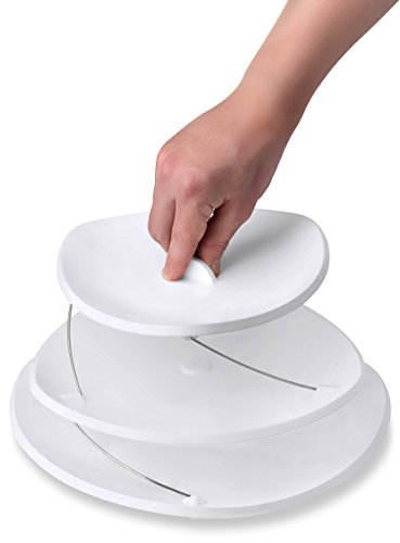 Collapsible Party Tray, 3 Tier - The Decorative Plastic Appetizer Trays Twist Down And Fold Inside For Minimal Storage Space. An Elegant Tray For Serving Sandwiches, Cake, Sliced Cheese And Deli Meat. #TOP2