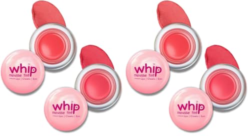 Image of Glam21 Whip Mousse Tint 3-in-1 | Lip, Cheek & Eye Tint | Vitamin E, Jojoba Oil & Shea Butter | Waterproof, Long-Lasting, Highly Pigmented | Lightweight Travel-Friendly Makeup | 4gm Each | Combo Pack Of 4 (Peachy Coral&Pink Strawberry)