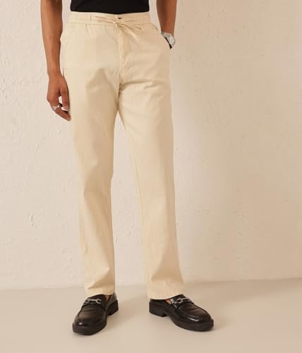 Image of Majestic Man Men's Premium Linen Blend Pants | Lightweight Fabric | Elastic Waist with Drawstring | Regular Fit | Side, Back Pockets | Perfect for Casual, Holidays & Travel