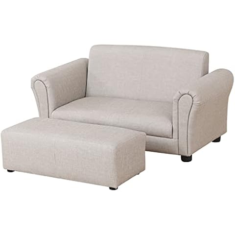 Getifun Kids Sofa Chair with Ottoman/PVC Leather Toddler Couch with Plastic Legs/Upholstered Children Armchair for Kids Under 4 Years Old/Double Seat with Stool (Light Gray) Cover