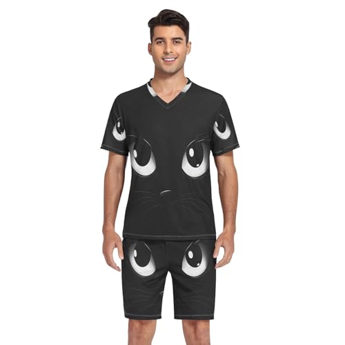 Men's Pajama Sleep Sets Short Sleeve V-Neck Pjs Sleepwear With Pockets, S-XXL4