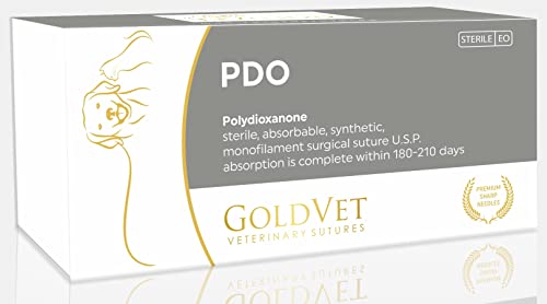 GoldVet PDO Veterinary Suture 4-0, 3/8 Round 19mm Reverse Cutting Needle (Comparable to PDS II), 35