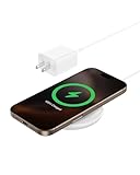 Belkin Magnetic Wireless Charging Pad 15W - MagSafe-Compatible Qi2-Certified Wireless Charger for iPhone 16 Series, Samsung Galaxy S25, AirPods, & More w/Non-Slip Base, Power Supply Included - White