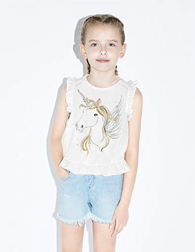 Girls Unicorn Shirts Glitter Graphic Tees Flutter Sleeve Tank Kids Ruffle White Tops For 6 7 Years #TOP5