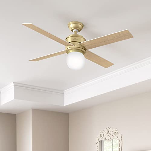 Image of Hunter Hepburn, Indoor, Ceiling Fan, with LED Light, 52 inch, Modern Brass