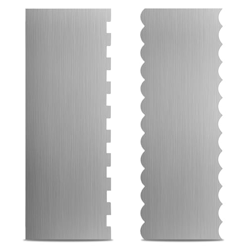 2 Pcs Stainless Steel Cake Scraper 8.6-inch Double Sided Patterned Edge Stripe Edge Smoother Scraper Cake Decorating Comb Metal Cake Scraper for Butter Mousse Cream Decoration