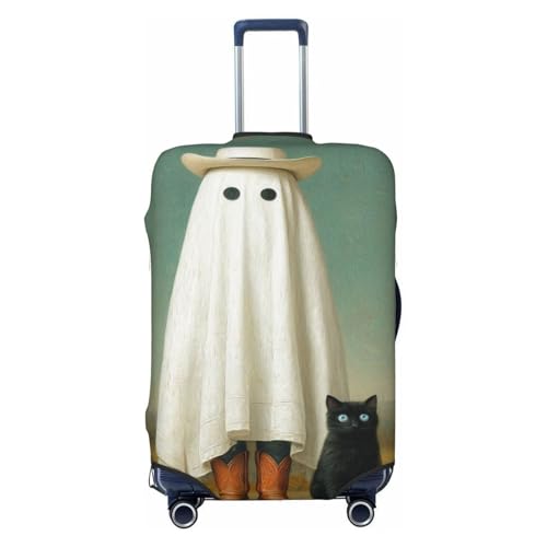 Ghostly Cowboy And Black Cat Elastic Travel Luggage Covers Dustproof Scratch-Resistant Suitcase Protector Fit 22-24 Inch