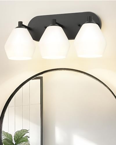 Image of Emak Black Bathroom Lighting Fixtures Over Mirror, Modern Bathroom Vanity Light with Clear Glass Shade, 3-Light Vanity Lights for Mirror, Bath, VL129-BK-ML-3