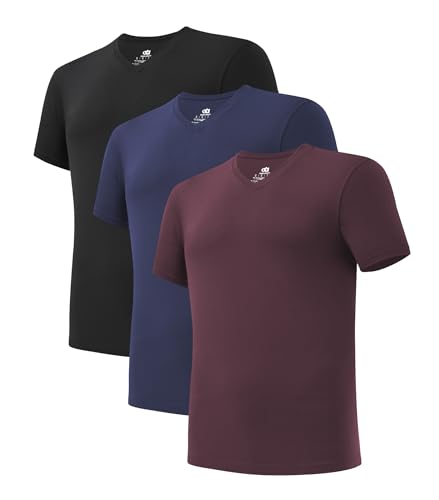 DAVID ARCHY T-Shirts Manches Courtes Homme 40S Fibre Bambou Col V Maillot de Corps Basiques Coupe Slim Doux Antibactérien Respirant Lot de 3
