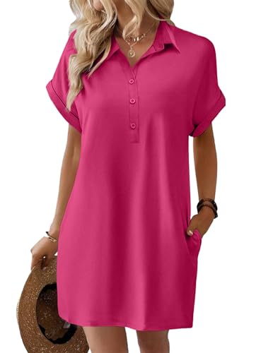 Image of HOTOUCH Womens Summer Shirt Dress 2026 Short Sleeve Floral Shift Dress Casual Loose Flowy Beach Sundress with Pockets