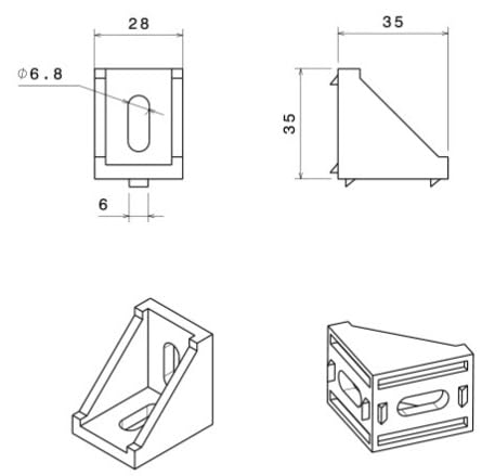 LOTE 500 Uds. ESCUADRA ALUMINIO 35x35x28, PARA PERFIL DE ALUMINIO RANURADO, ACANALADO, 3030, 3060, 6060, 3090, IDEAL PARA COCKPIT, BANCADAS SIMRACING, BANCOS DE TRABAJO, MAQUINAS DE CNC