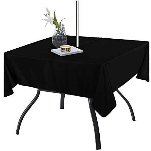 Fitable Square Table Cover Outdoor and Indoor Tablecloth - Washable Waterproof Wrinkle Free Table Cloth with Zipper and Umbrella Hole for Spring/Summer/Party/Picnic/BBQS/Patio Black 60 x 60 inch by Fitable - Used condition - US$12.60