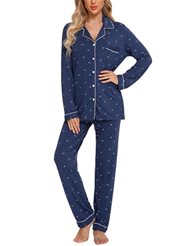 Image of Pjmlifecoco Pajamas Set Long Sleeve Womens Button Down Sleepwear Two Piece Nightwear Soft Pj Lounge Sets S-XXL