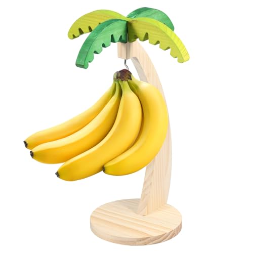 YUNYOUC Banana Holder with Hanging Hook, Rustic Wooden Grape Stand for Kitchen Countertop, Tree Design, Wood Banana Hanger Tree To Keep Bananas & Fruits Fresh