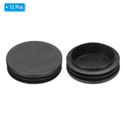 Image of PATIKIL 2-3 /8 inch Plastic Tubing End Caps, 12Pcs Round Hole Plug Insert for Round Iron Pipe Chair Leg Table Bookshelves Patio Furniture, Black