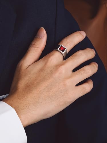 Bandmax BMR68095G-09-81 Stainless Steel Ring For Men Ruby Stone Signet Ring Statement Ring Red Stone January Birthstone Ring Anniversary Ring thumb #4