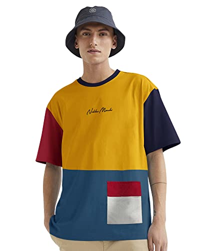 Image of Noble Monk Men's Round Neck Loose Fit Half Sleeves Colorblocked T-Shirt