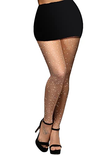 PrettyLoveHose Collant Résille Classic Diamant Crystal Strass Stars (Noir, Rouge, Blanc, Chair) (Chair), 4639, Taille unique