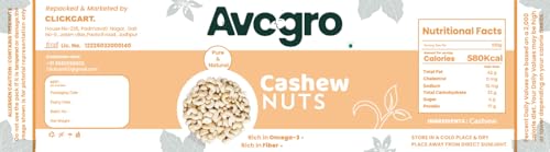 Image of Avogro Premium Whole Cashews 250GM | Natural and Unsalted Kaju Ideal for Dieting, Snacking, Cooking, and Baking | Protein Rich Kajau Dry Fruits Perfect for Gifting