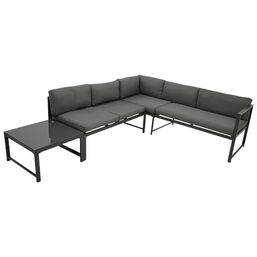 DEGAMO Funktions Eck- Loungeset Montana 192x188cm, Aluminiumgestell dunkelgrau, mit Verstellbarer Liegefunktion und Polstern grau, Outdoor wetterfest