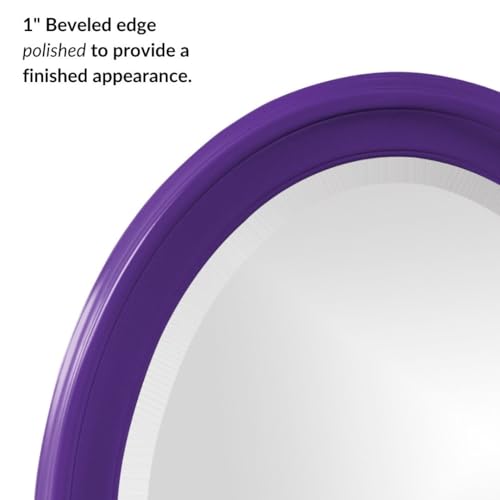 Image of Howard Elliott Collection George Oval Glossy Royal Purple Wall Mirror, Oval Bevelled Hanging Wood Framed Vanity Mirrors for Home Decor, Living Room, Bathroom, Bedroom, or Hallway, 25 x 33 Inch