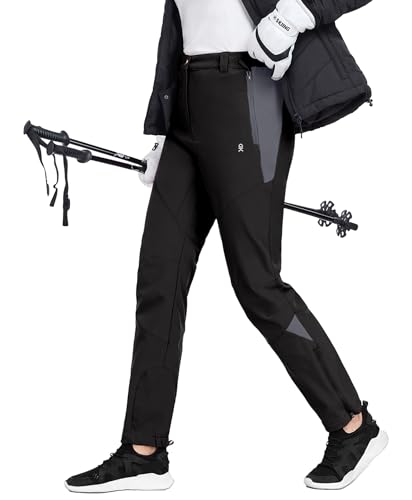 Little Donkey Andy Damen Winter Wanderhose Skihose Trekkinghose Snowboardhose, Softshell-Hose, Fleecegefüttert und wasserabweisend Schwarz XL