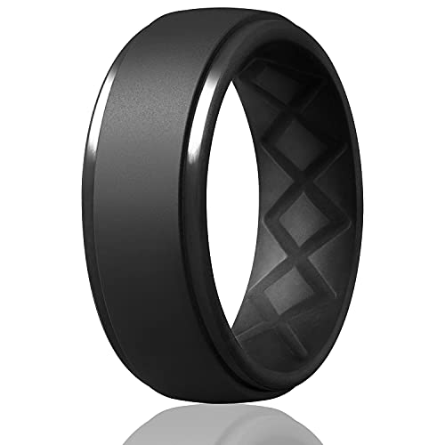 Egnaro Inner Arc Ergonomic Breathable Design, Silicone Rings Mens with Half Sizes, 7 Rings   4 Rings   1 Ring Rubber Wedding Bands, 10mm Wide-2.5mm Thick